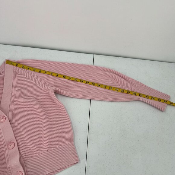 COS XS Pink Ribbed Cotton Cardigan Sweater Crop V-Neck Knit Minimalist - Picture 8 of 14